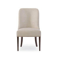 Front view of beige art deco dining chair, simple design.