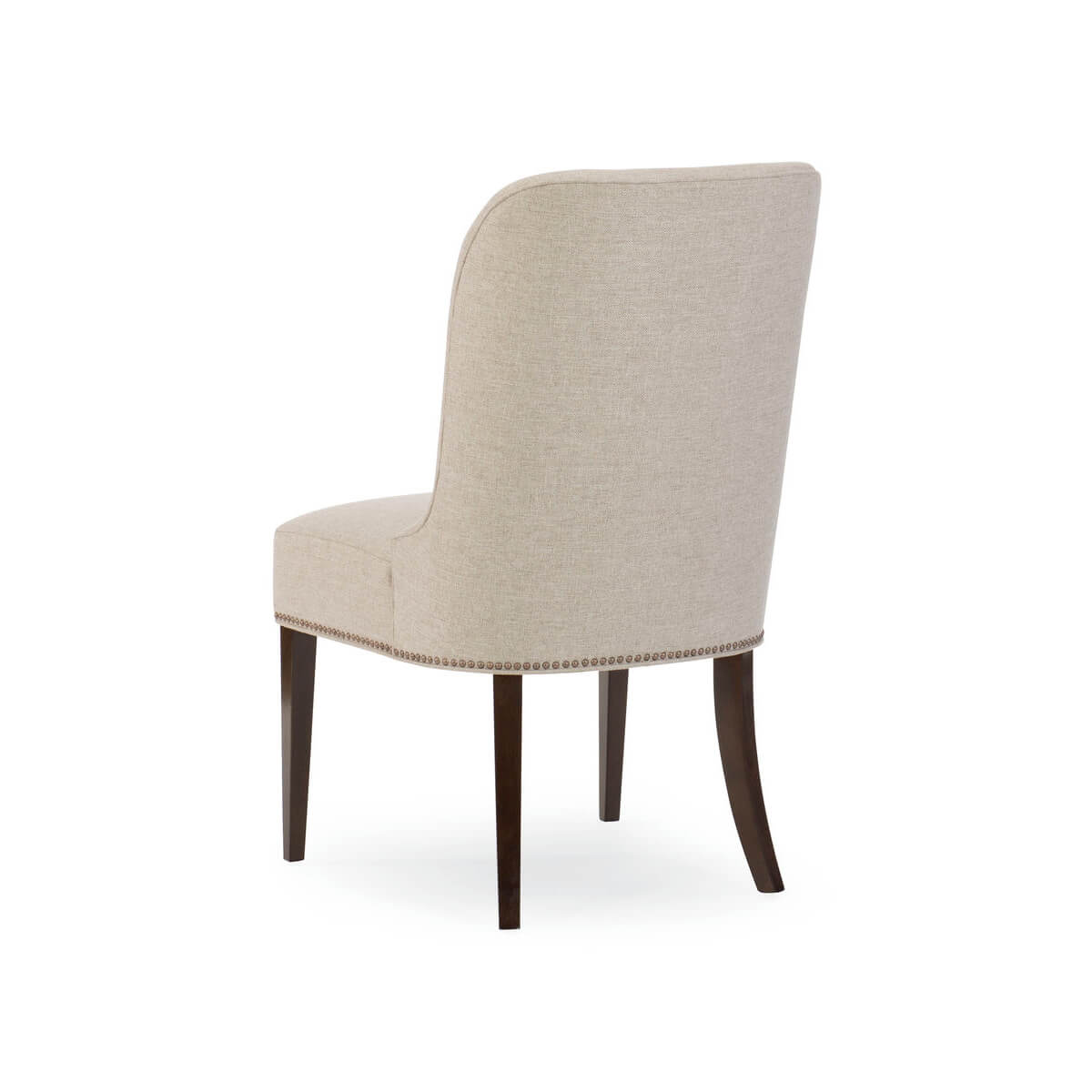 Back view of beige art deco dining chair, refined upholstery.