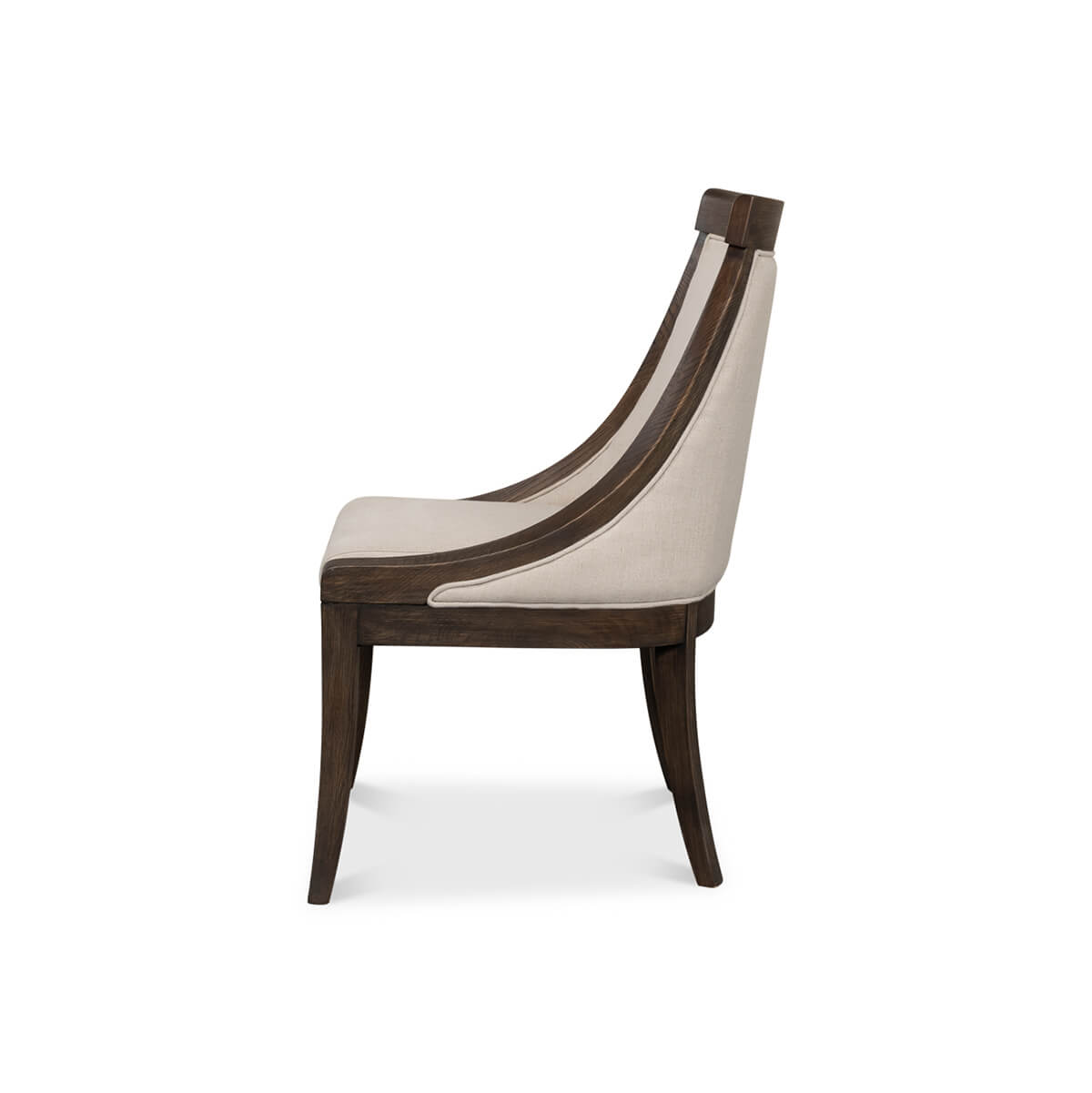 Classic ash dining chair side profile with curved backrest.