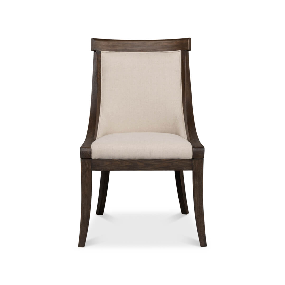 Classic ash dining chair front view with fabric details.