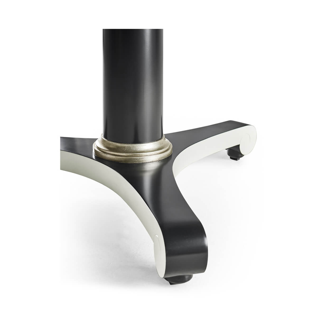 Base detail, round dining table with black and white legs.