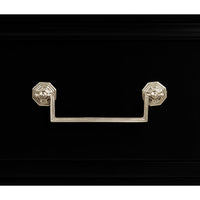 Display cabinet, close-up of drawer handle in silver.