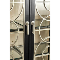 Display cabinet, close-up of handles and glass details.