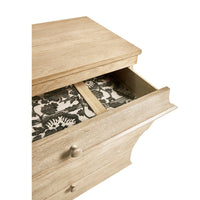 Classic bombe chest, open top drawer, interior floral design.