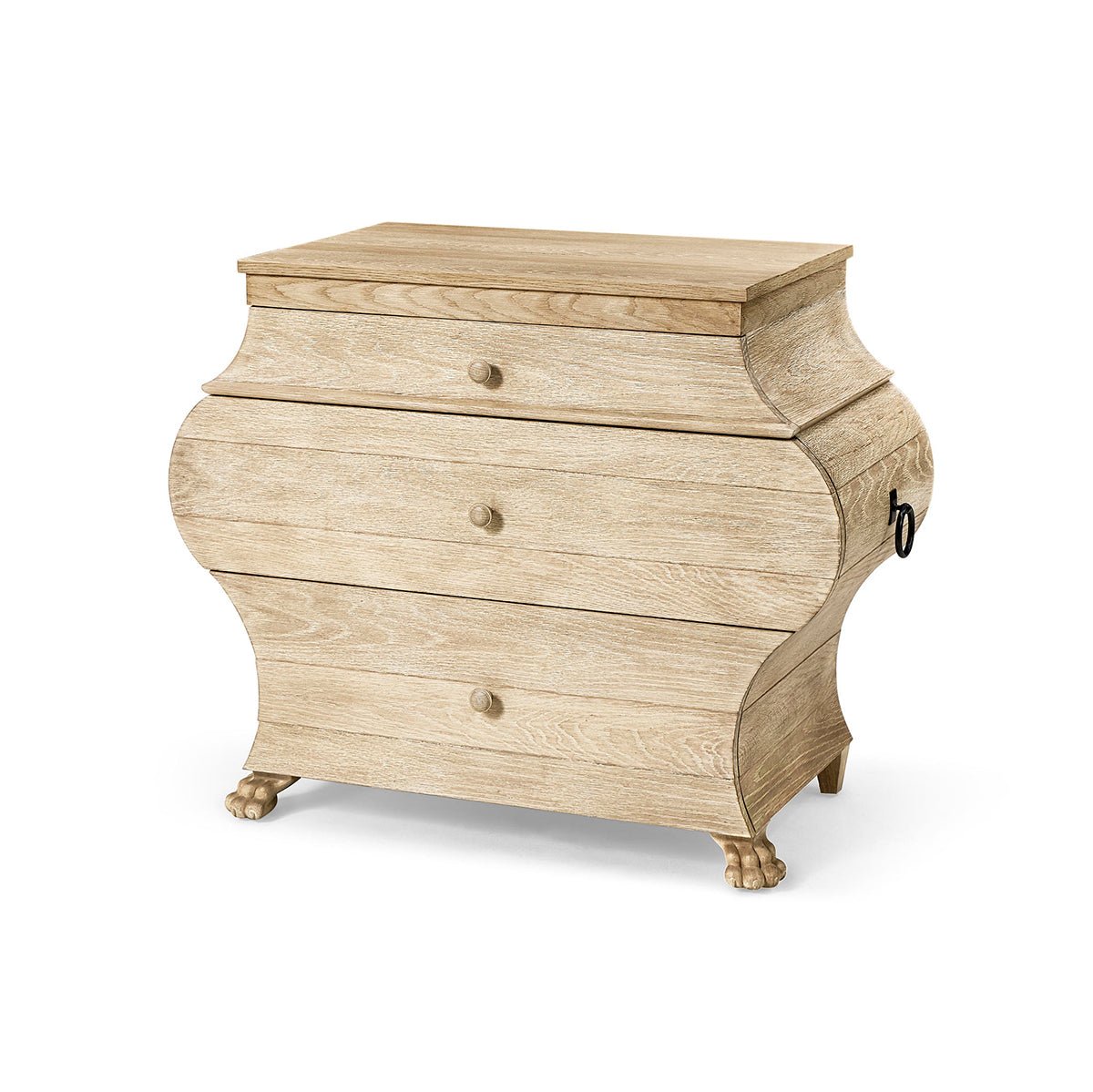 Classic bombe chest, drawers closed, front angled view.