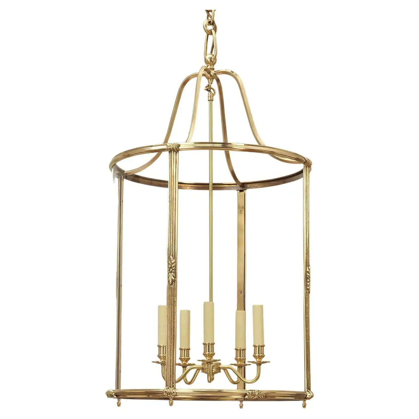 Gold brass hall lantern against white background.