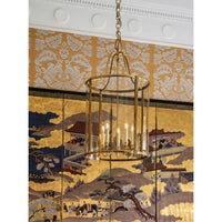 Brass hall lantern in vintage interior setting.