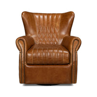 Brown leather swivel chair, front view with details