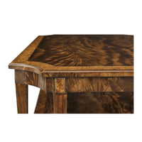 Side edge detail of coffee table with wood finish.
