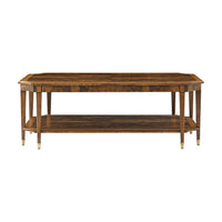 Front view of classic wooden coffee table with shelf.