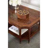 Top view of coffee table with decorative geometric box.