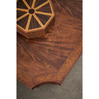 Close-up of coffee table's wood grain and corner detail.