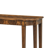 Corner detail of classic console table with intricate craftsmanship.