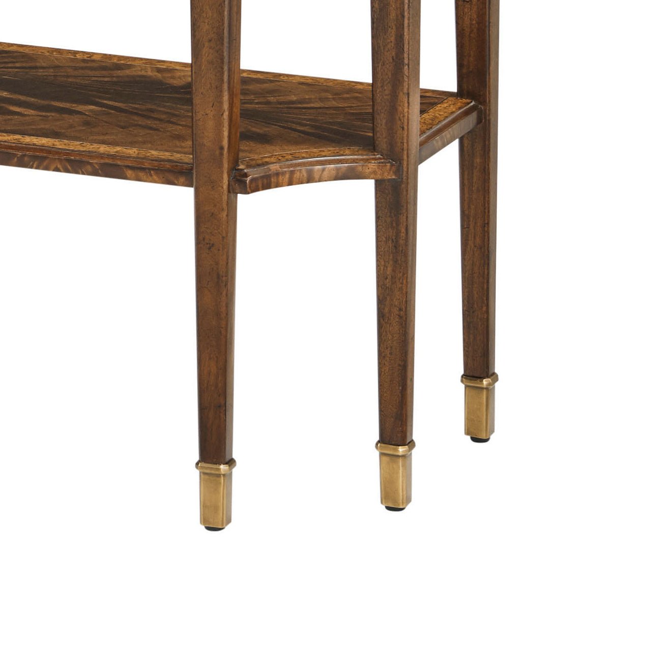 Classic console table leg design featuring gold-tipped feet.