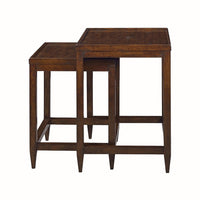 Nested side tables, side perspective, brown finish.