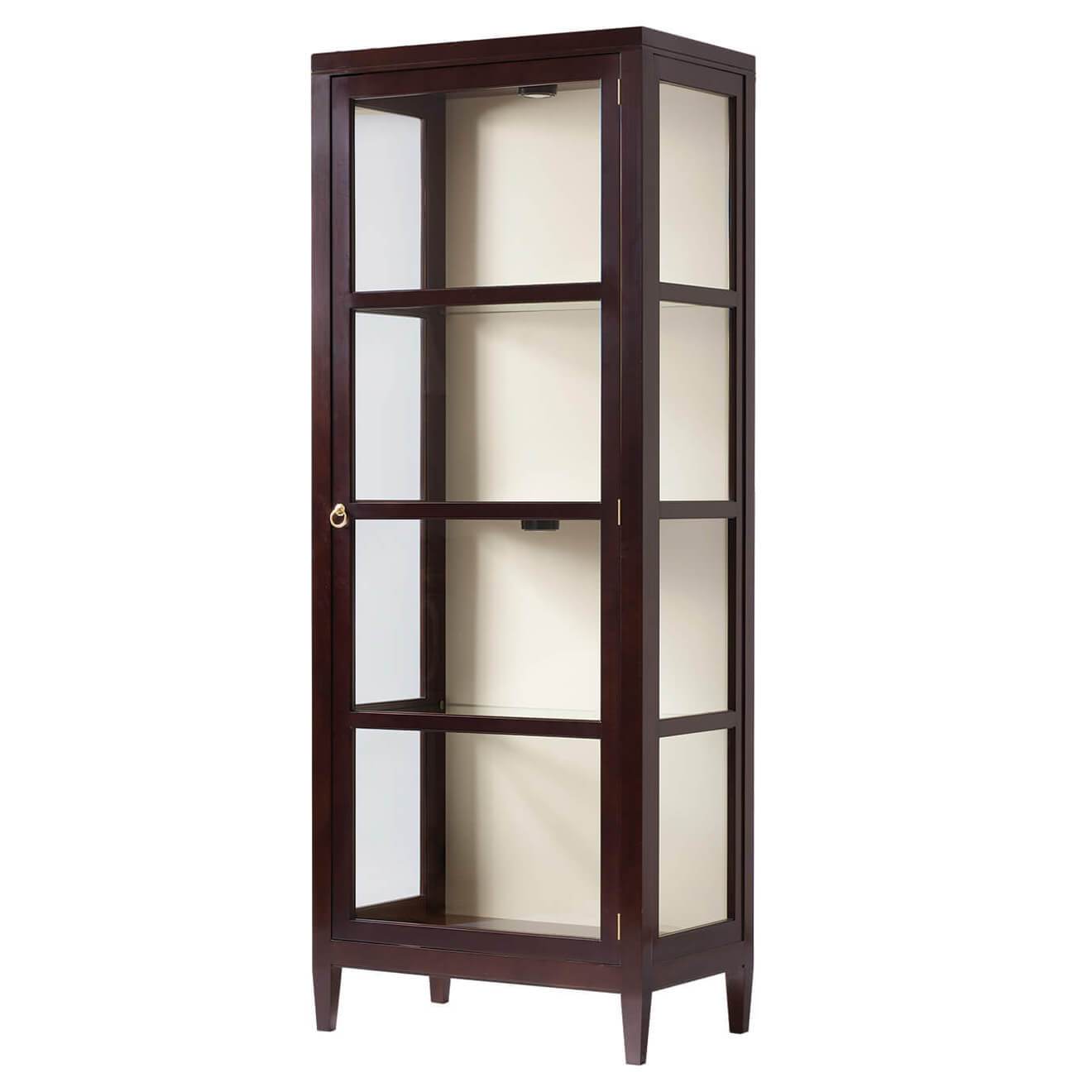 Single classic curio cabinet with glass doors and shelves.