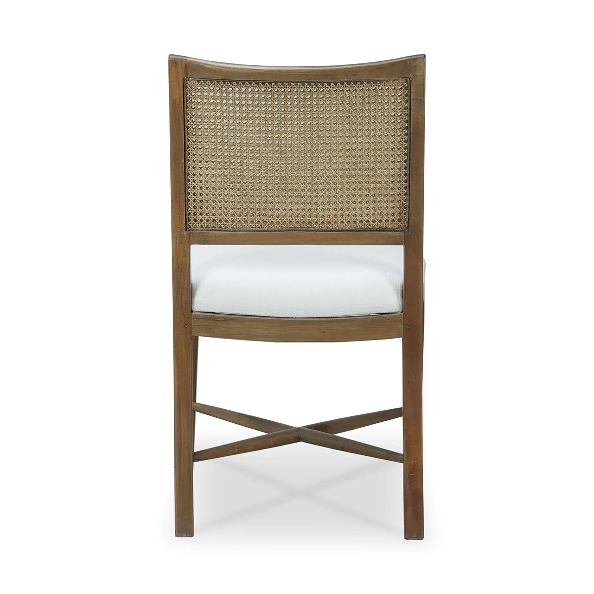 Back view of dining chair showcasing cane detailing.
