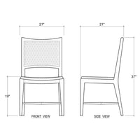Dining chair dimensions in front and side view illustration.