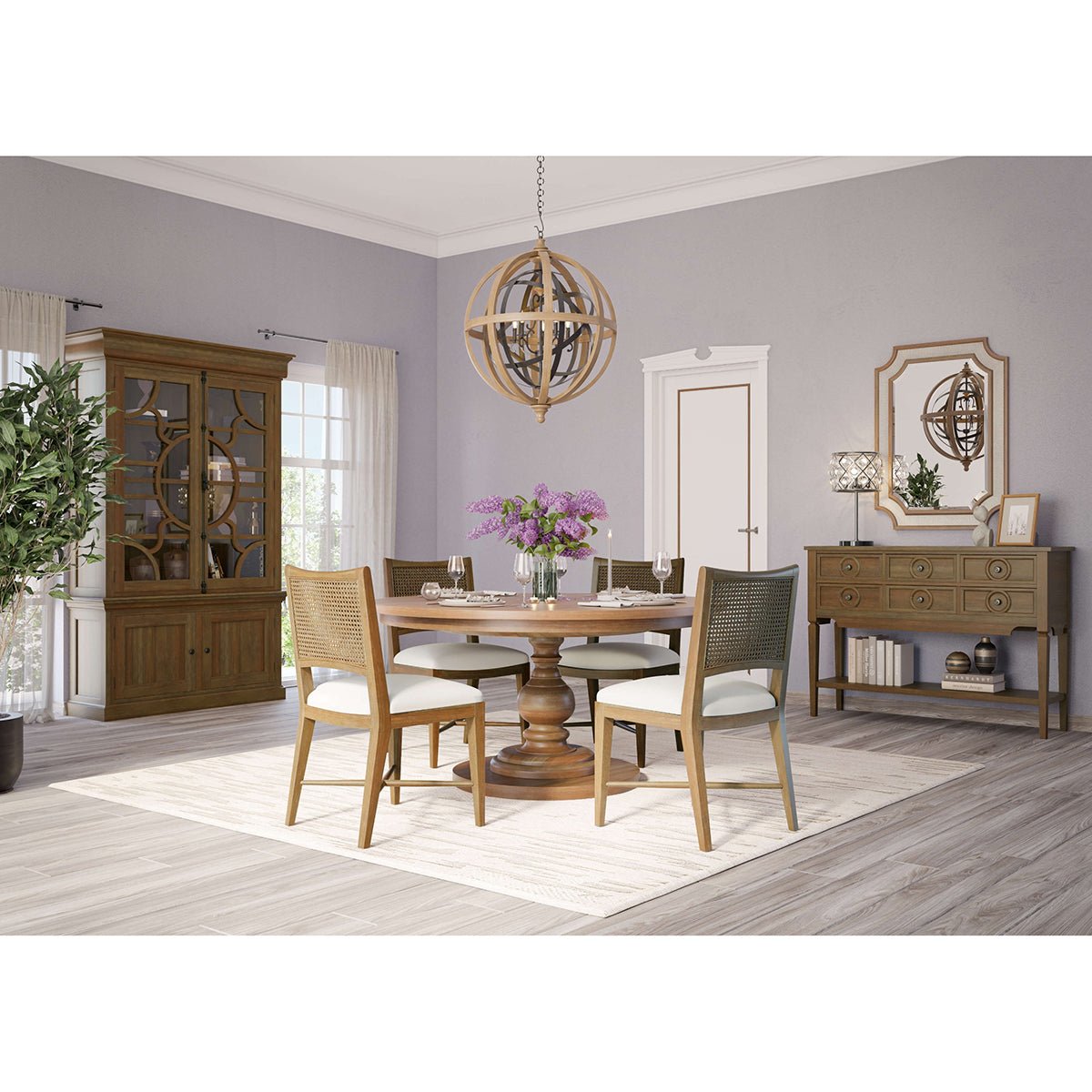 Dining room setup with classic dining chairs and table.