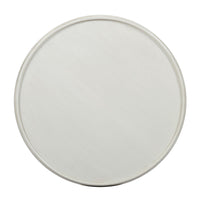 Top view of round white end table surface.