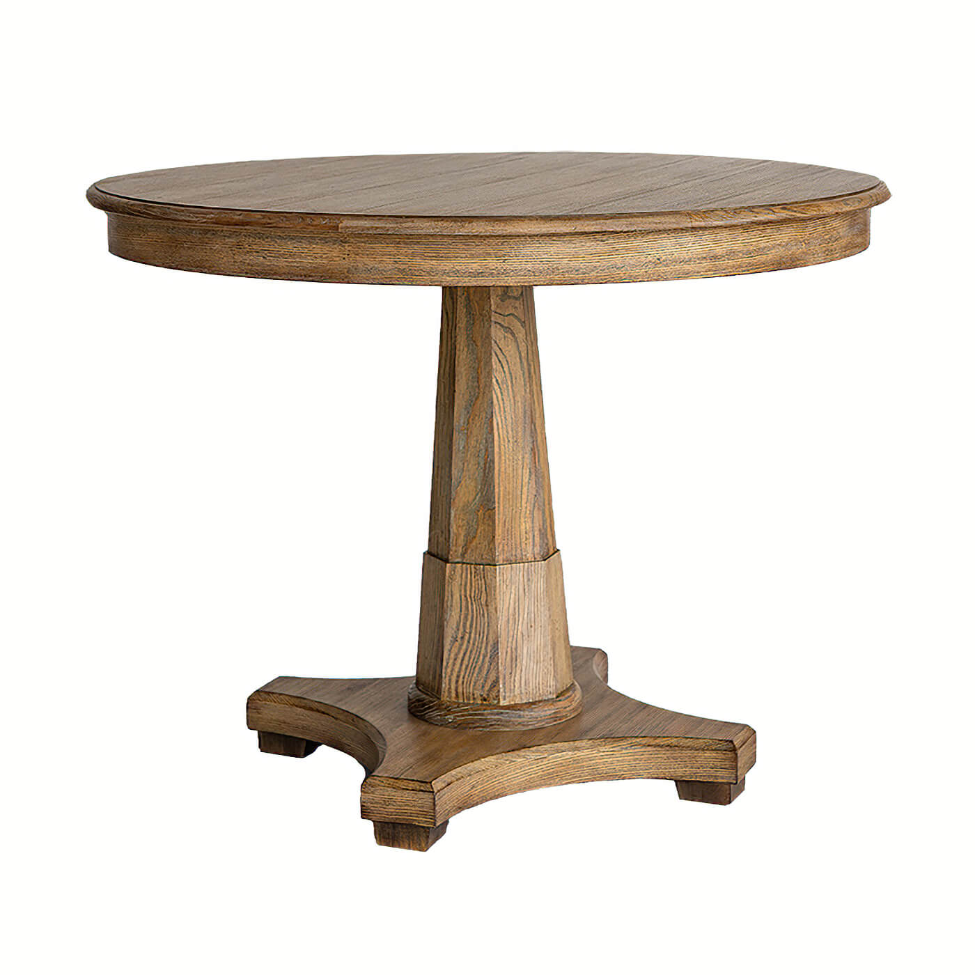 Round wooden center table with pedestal base.