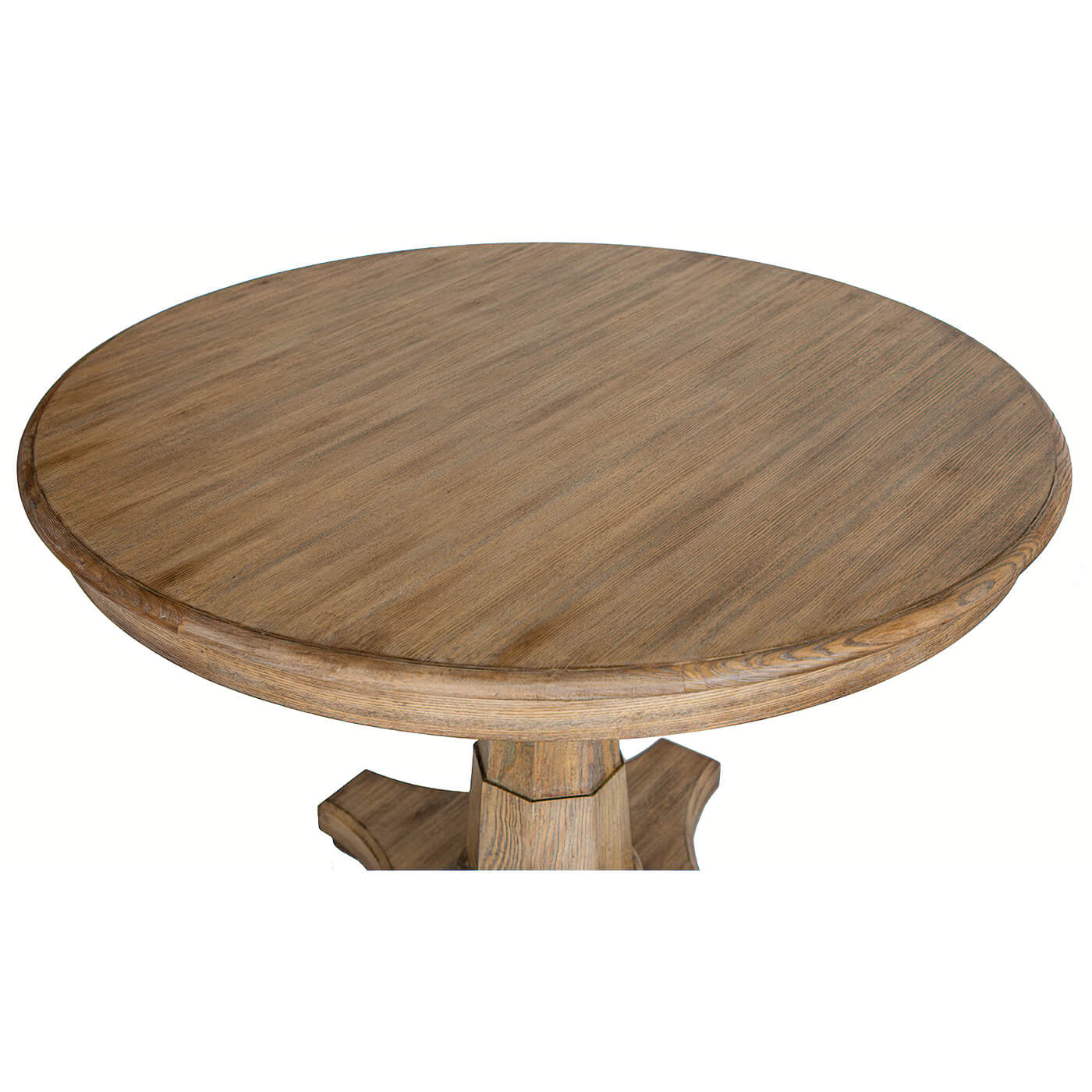 Top view of round wooden center table surface.