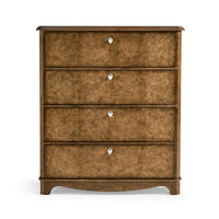 Front view of classic English tall dresser chest.