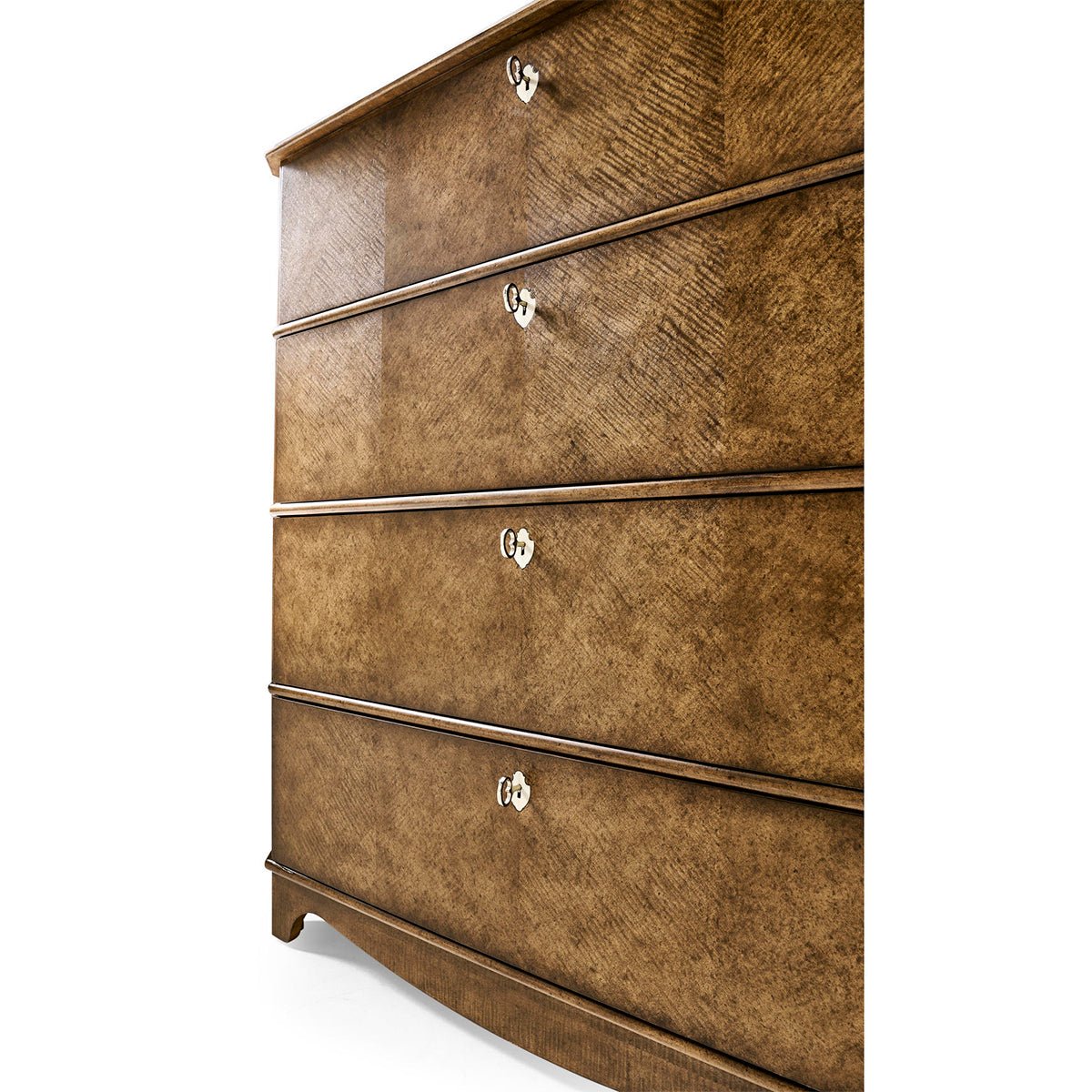 Side angle of classic English tall dresser chest.