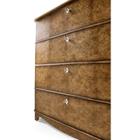 Side angle of classic English tall dresser chest.
