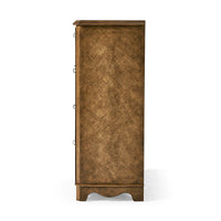 Side view of classic English tall dresser chest.