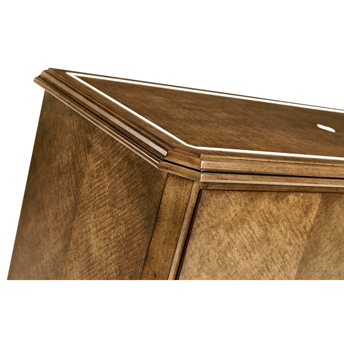Corner detail of classic English tall dresser chest.