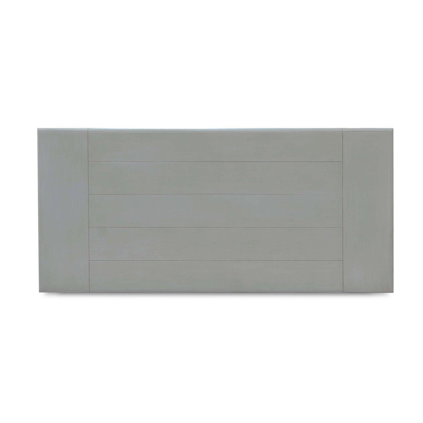 Top view of grey farmhouse dining table surface.