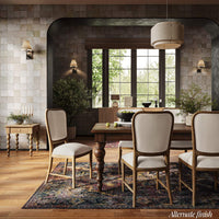 Dining table and chairs in bright room, alternate finish.
