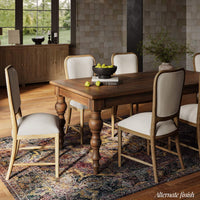 Dining table with fruit bowl and chairs, alternate finish.