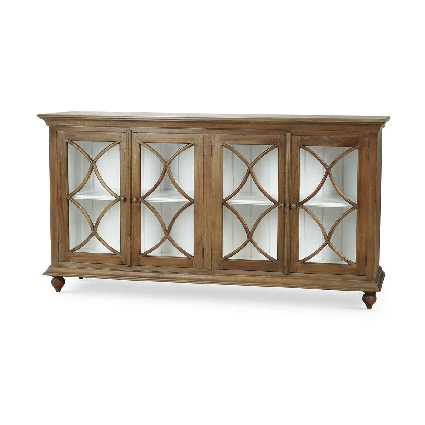 Classic four-door credenza, front angled view.