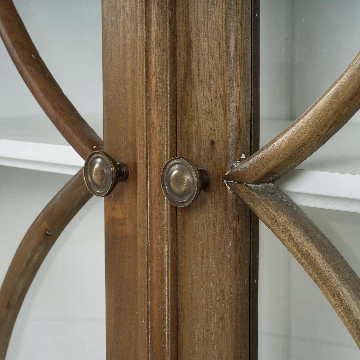 Classic four-door credenza, close-up of door handles.