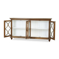 Classic four-door credenza, doors open showing interior.
