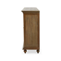 Classic four-door credenza, side profile view.
