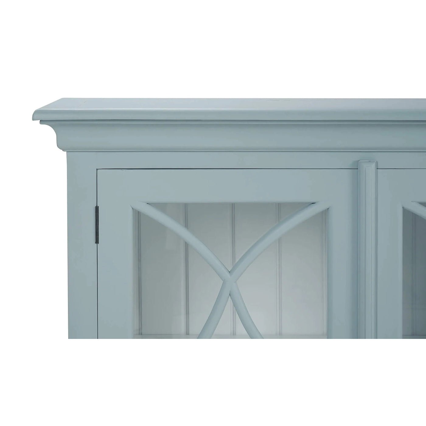 Close-up of credenza corner detail and door design.