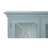 Close-up of credenza corner detail and door design.
