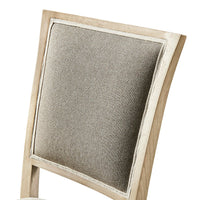 Close-up of upholstered backrest on classic French dining chair.