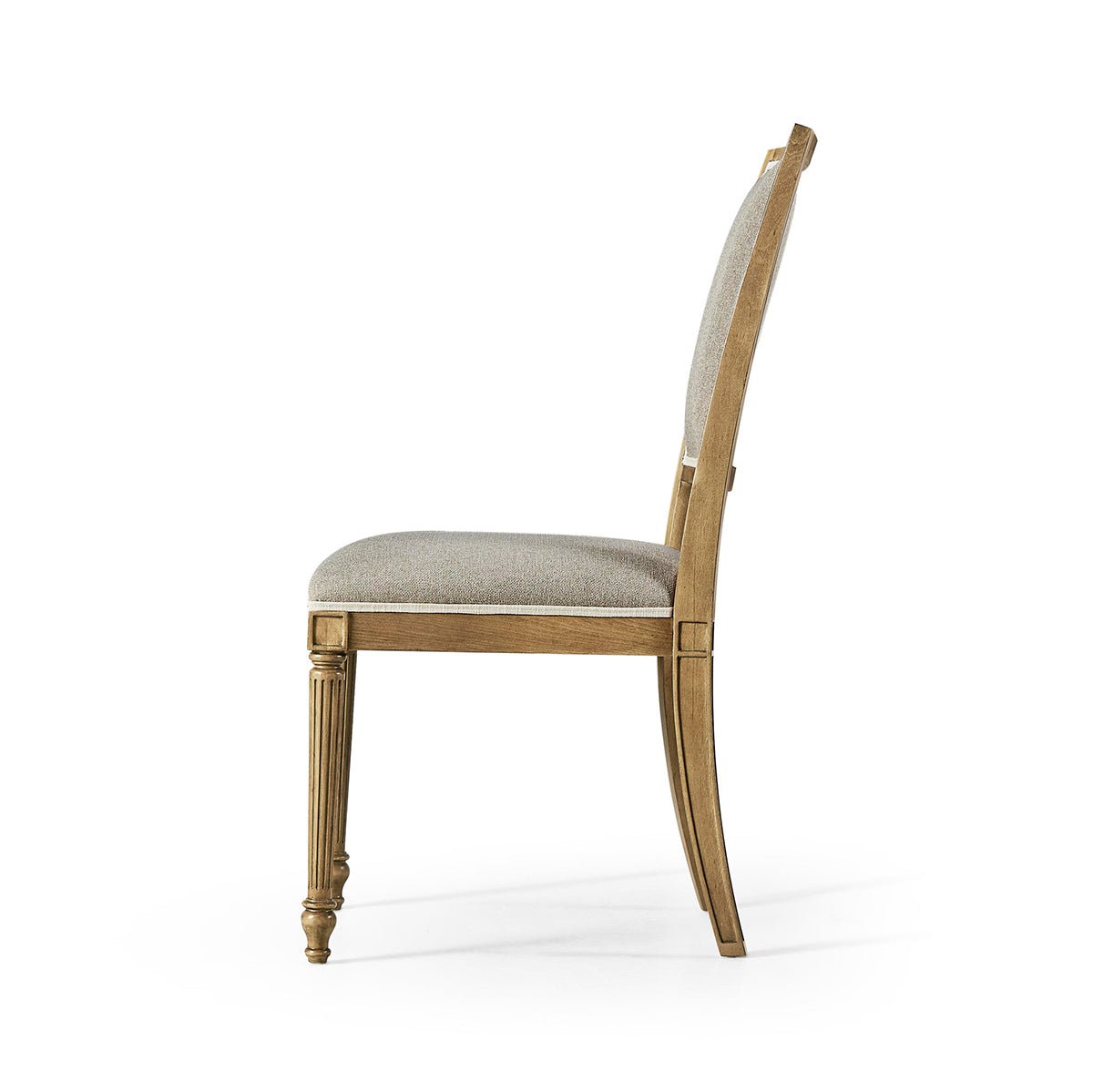 Classic French dining chair, side profile, cherry finish.
