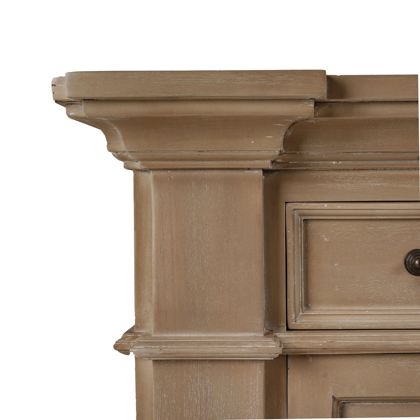 Detail of top molding on classic French small credenza