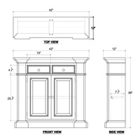 Technical sketch of classic French small credenza dimensions