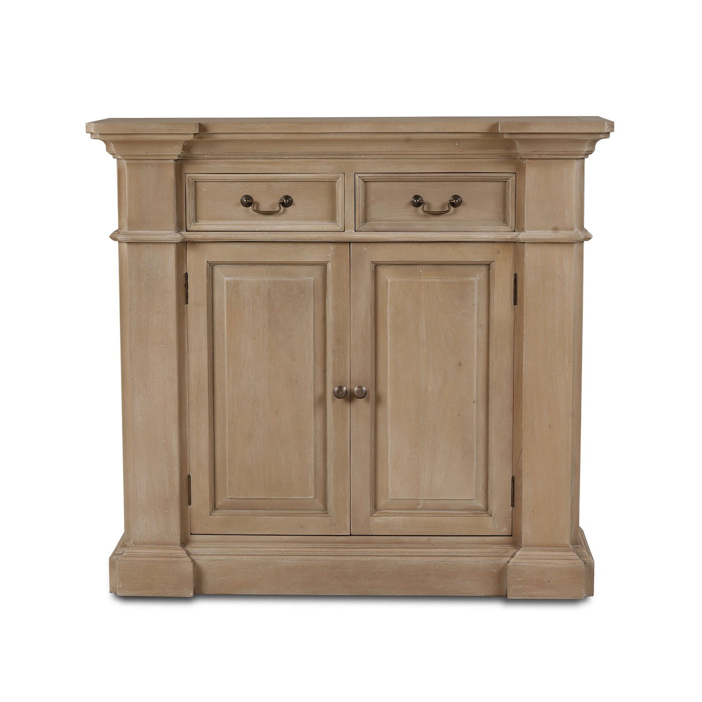 Angled view of classic French small credenza cabinets