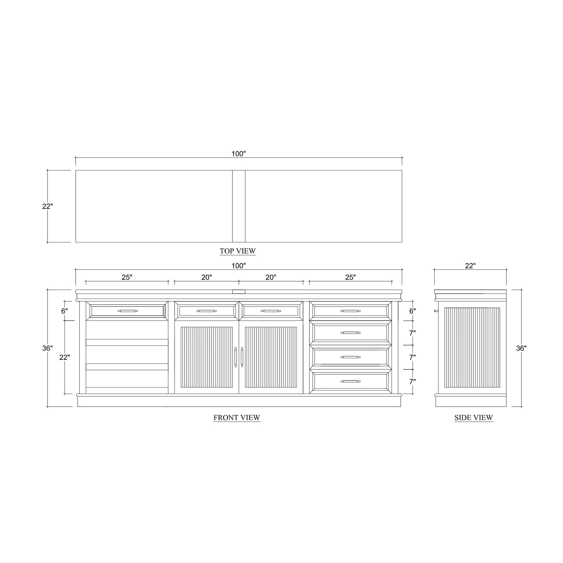 Dimensions diagram of classic buffet bar cabinet.