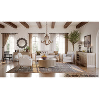 Classic buffet bar cabinet in styled living room.