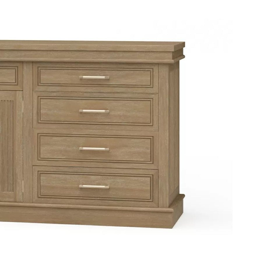 Close-up of drawer section on buffet bar cabinet.