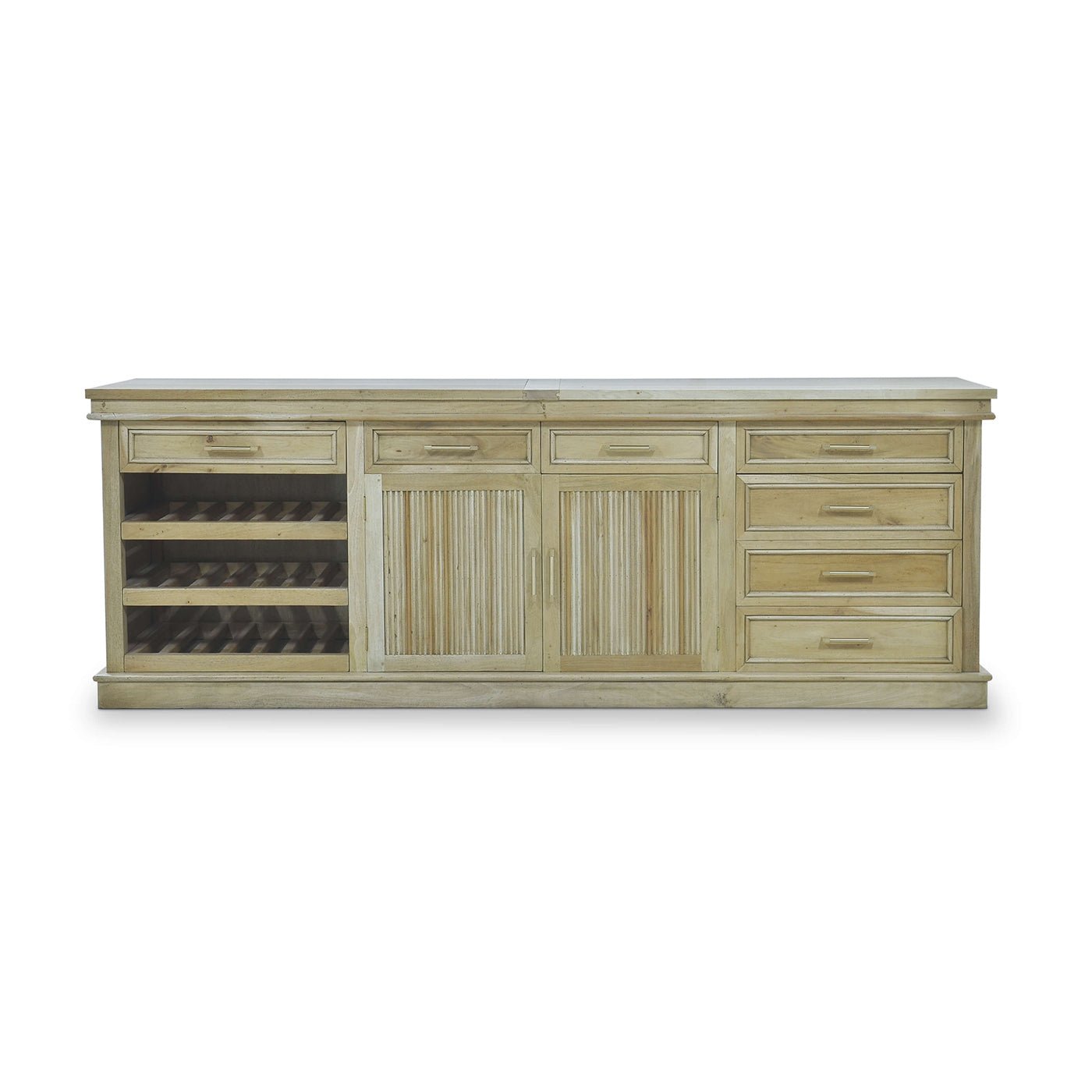 Front view of large buffet cabinet, fruitwood finish.