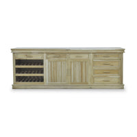 Front view of large buffet cabinet, fruitwood finish.